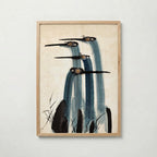 Ink Cranes Poster, japanskt tranmotiv i tusch i ekram, tryckt i Sverige av Bozetto