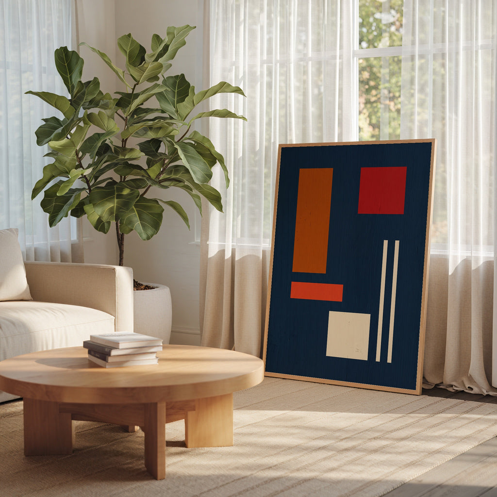Bauhaus Balance på vägg i ljust skandinaviskt rum, affisch från Bozetto