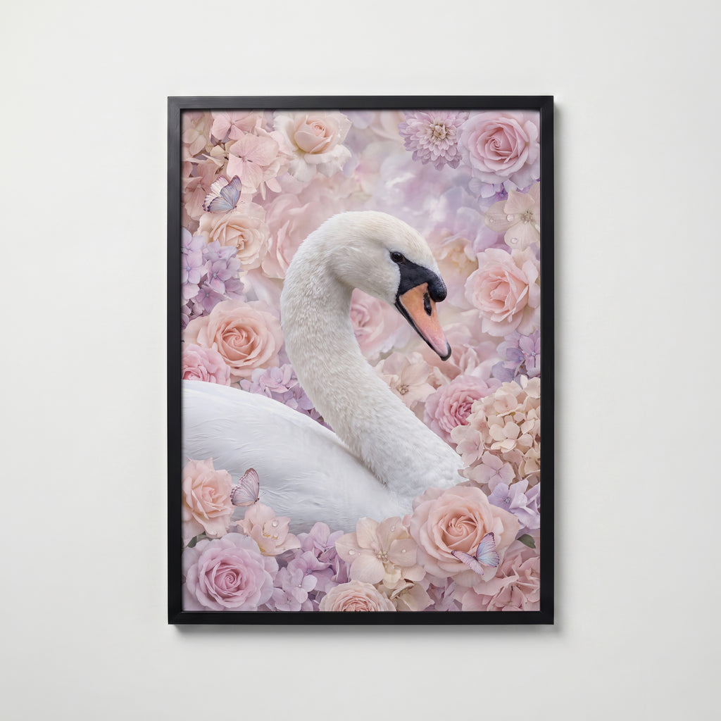 Blomstersvan Poster – svart ram