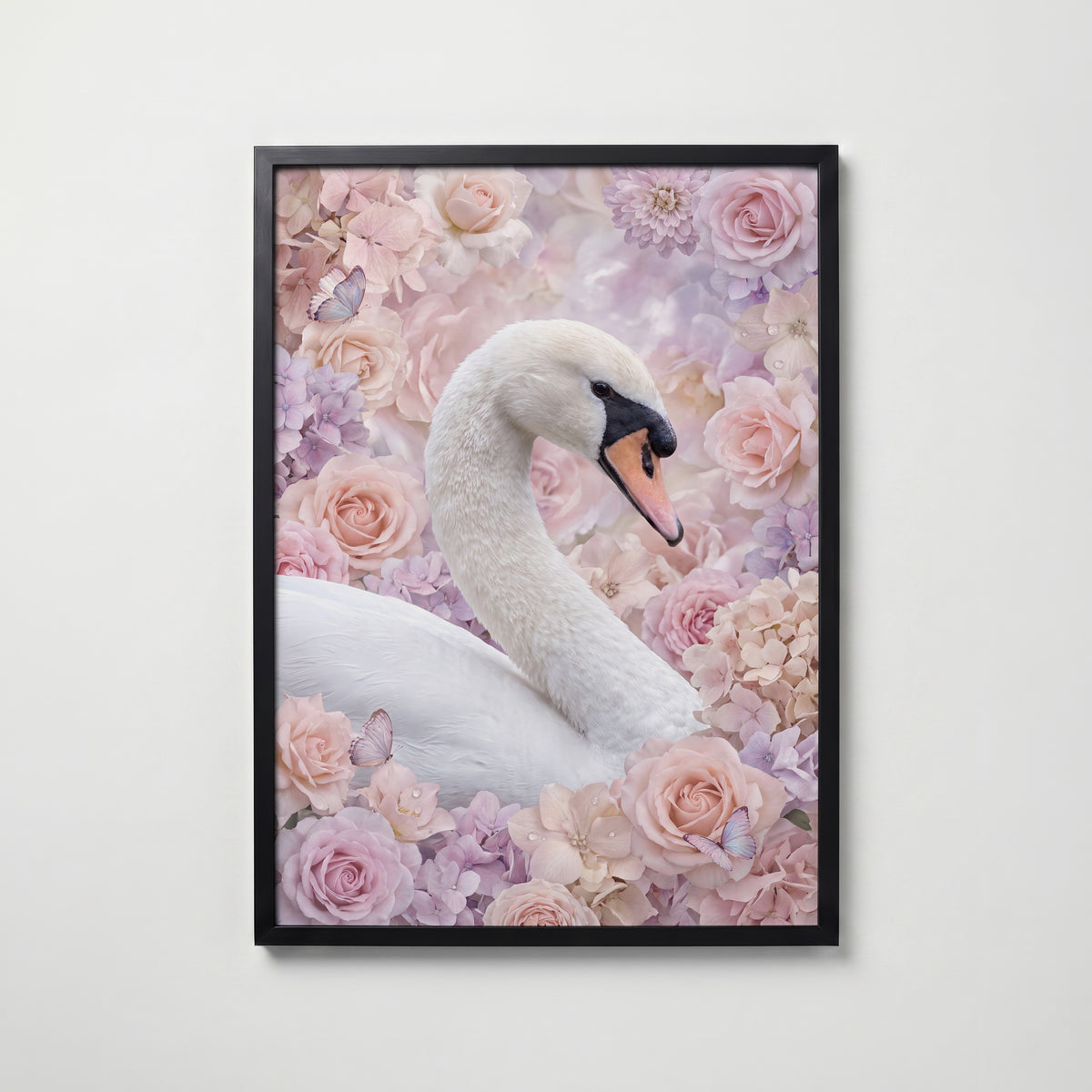 Blomstersvan Poster – svart ram