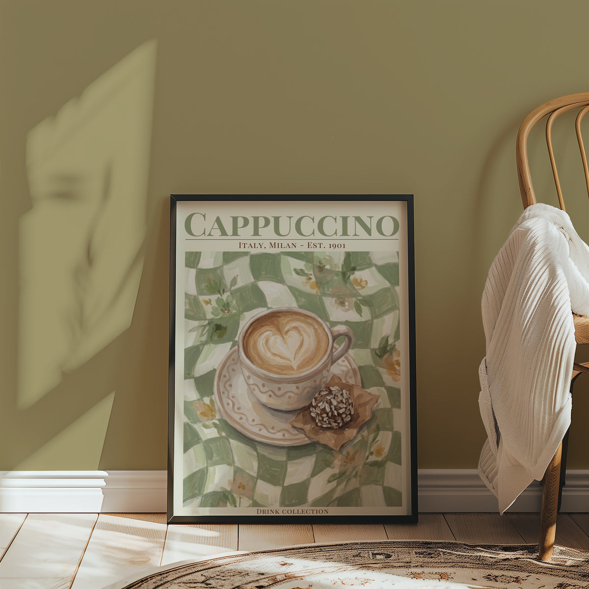 Cappuccino poster i inrett rum – Bozetto konsttryck i hög tryckkvalitet