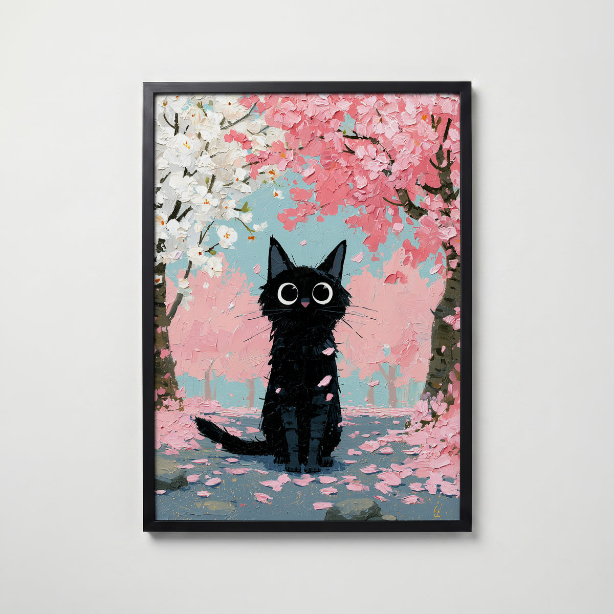 Cat in Apple Orchard Poster i svart ram fran Bozetto