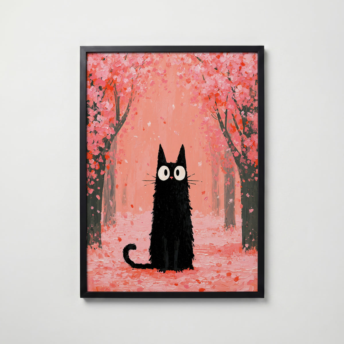 Cat in Cherry Blossom Poster i svart ram fran Bozetto