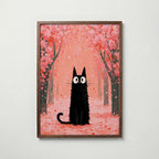 Cat in Cherry Blossom Poster i valnotsram fran Bozetto