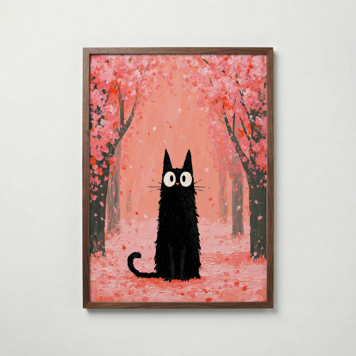 Cat in Cherry Blossom Poster i valnotsram fran Bozetto