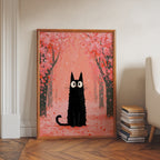 Cat in Cherry Blossom Poster i en inredd rumsmiljo