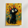 Cat in Sunflower Poster, svart katt bland gyllene solrosor, konsttryck fran Bozetto