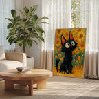 Cat in Sunflower Poster pa vaggen i ett modernt hem