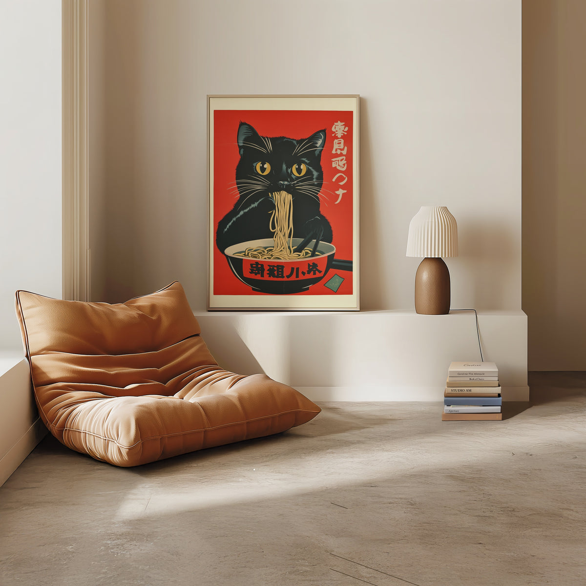 Cat Eating Ramen affisch i stilren inredning – Bozetto poster i hög tryckkvalitet