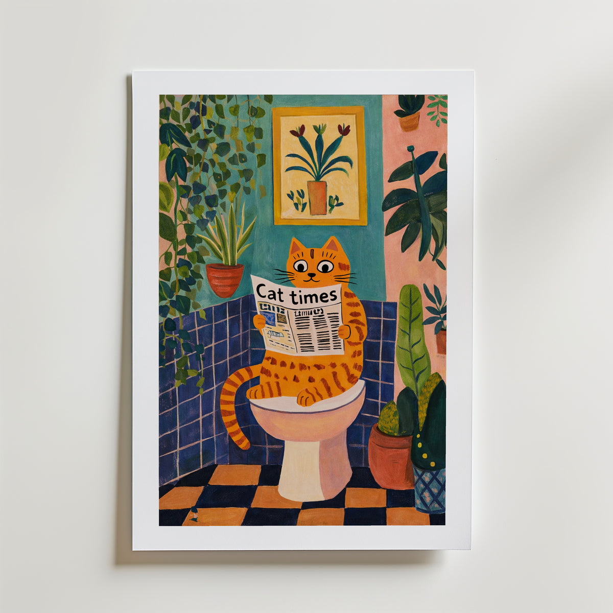 Cat Times Bathroom Ritual Poster – med passepartout