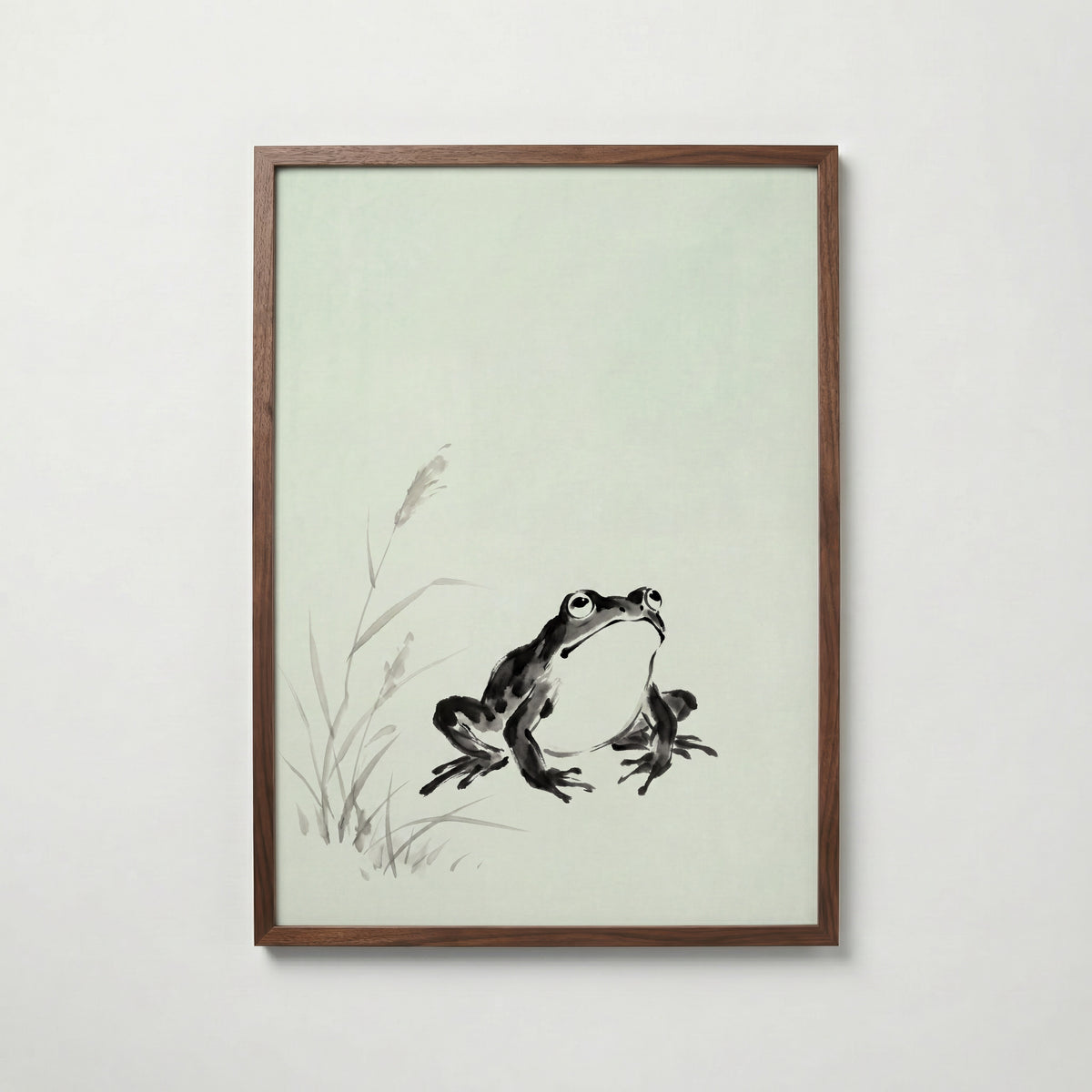 Celadon Frog Poster i valnötsram – japansk grodakonst, fri frakt över 499 kr