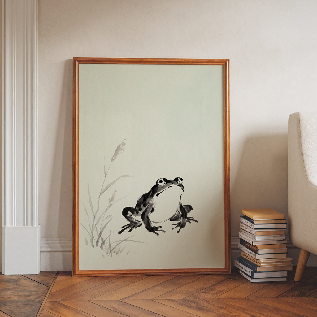 Celadon Frog Poster i japandirum – stillsam tuschgroda, fri frakt över 499 kr