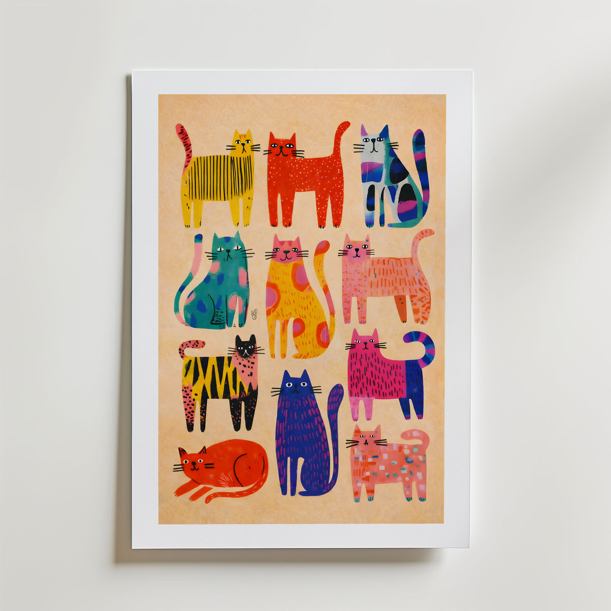 Colorful Cat Parade Poster – med passepartout