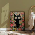 Colorful Cat in Bloom Poster inramad i inrett rum