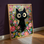 Colorful Cat in Bloom Poster i ram på vägg