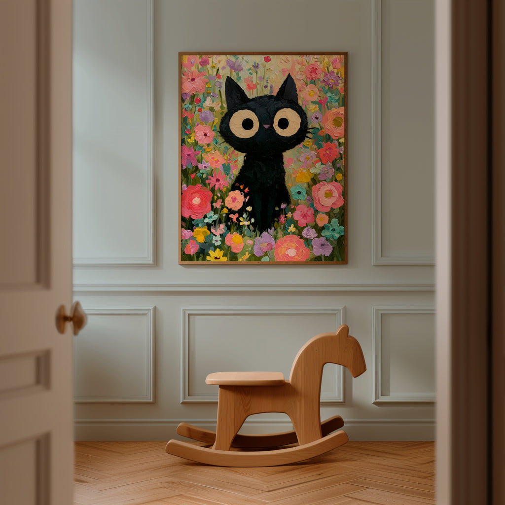 Colorful Cat in Bloom Poster i hemmiljö