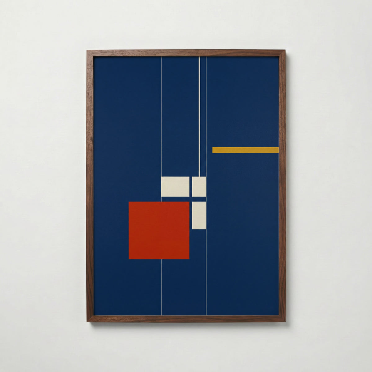 Constructive Red Poster i valnötsram, grafisk konst med röd kvadrat, fri frakt över 499 kr