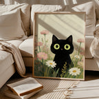 Curious Meadow Cat Poster på vägg i mysigt rum