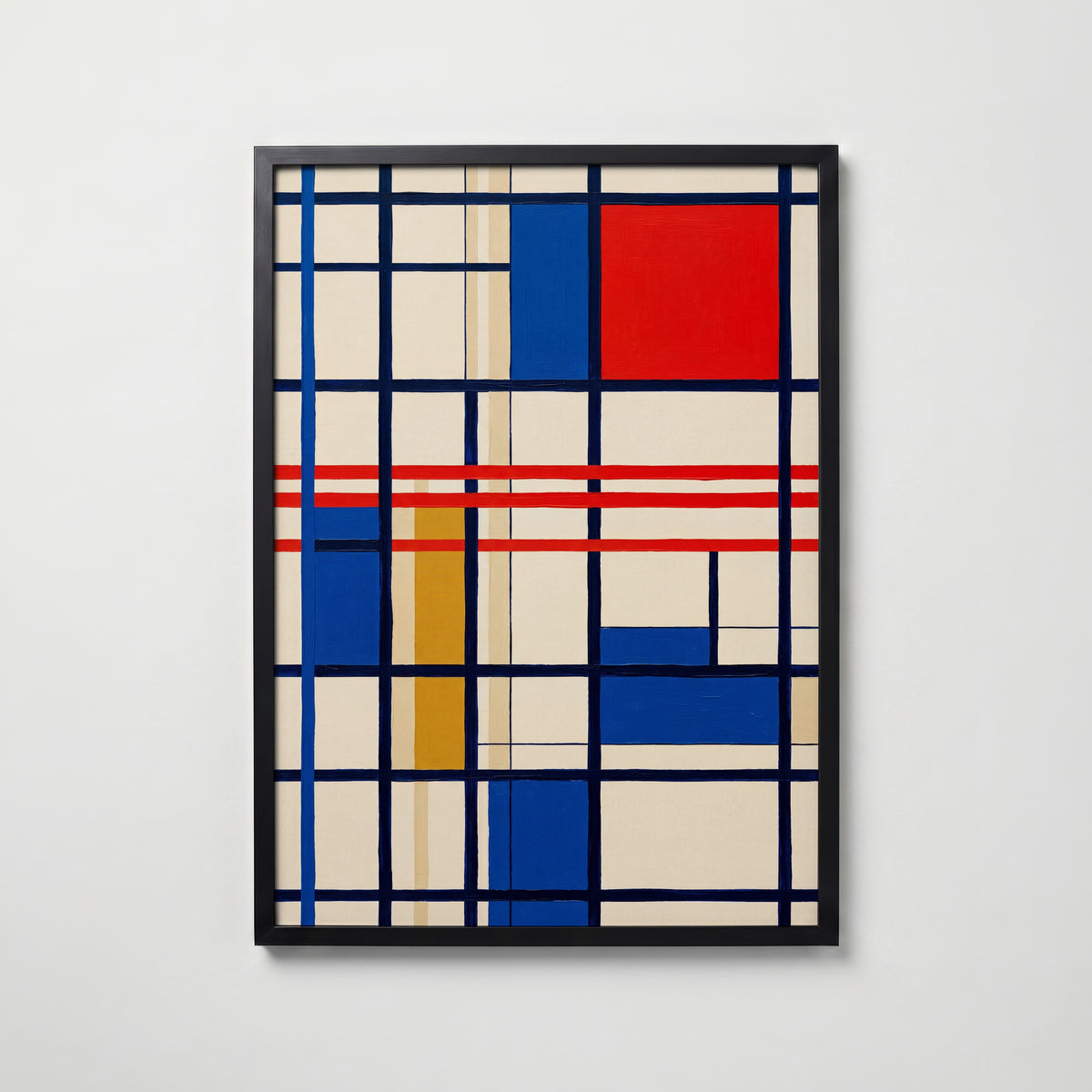 Linear Harmony i svart ram, grafisk De Stijl-linjekonst, väggkonst från Bozetto
