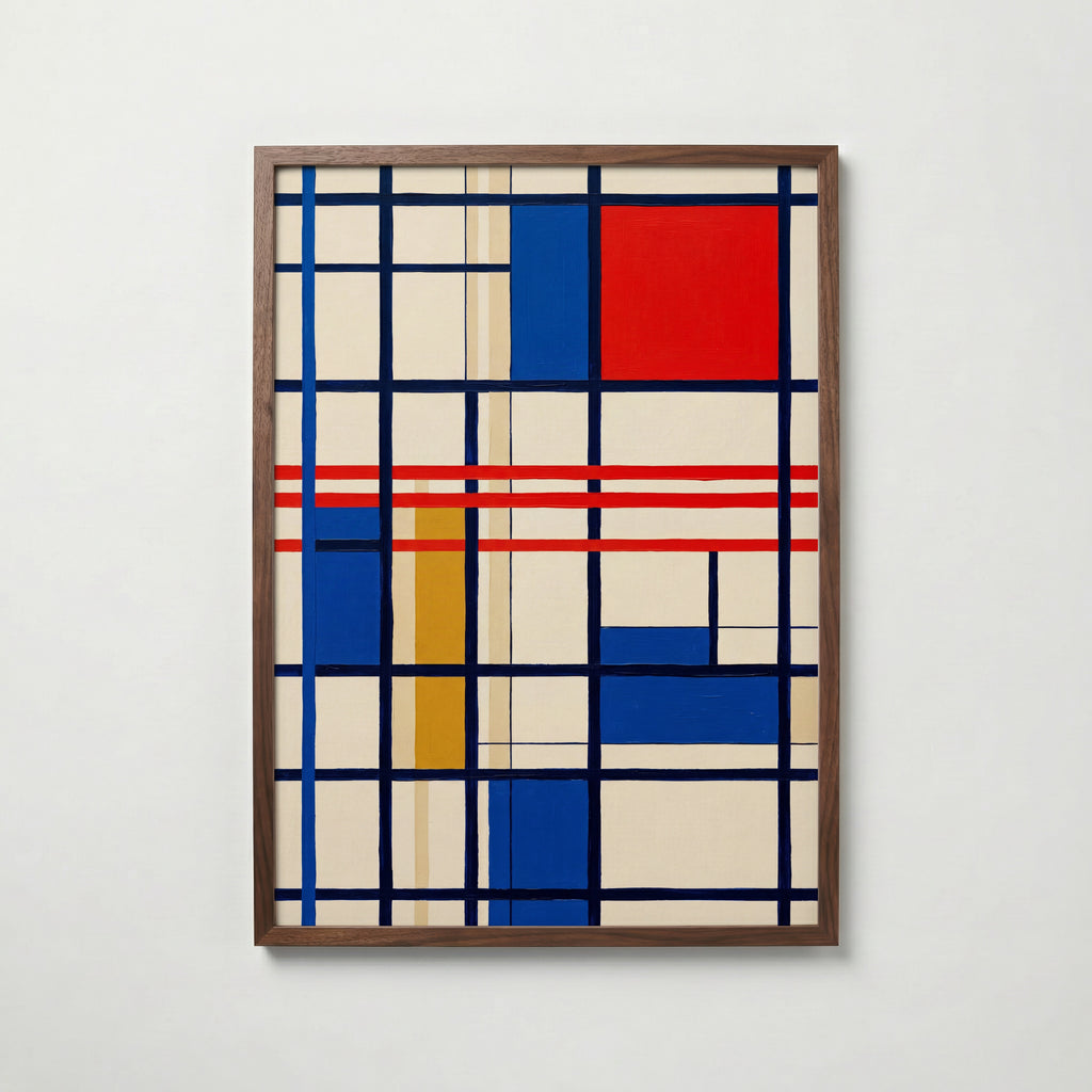 Linear Harmony i valnötsram, grafisk De Stijl-linjekonst, poster från Bozetto