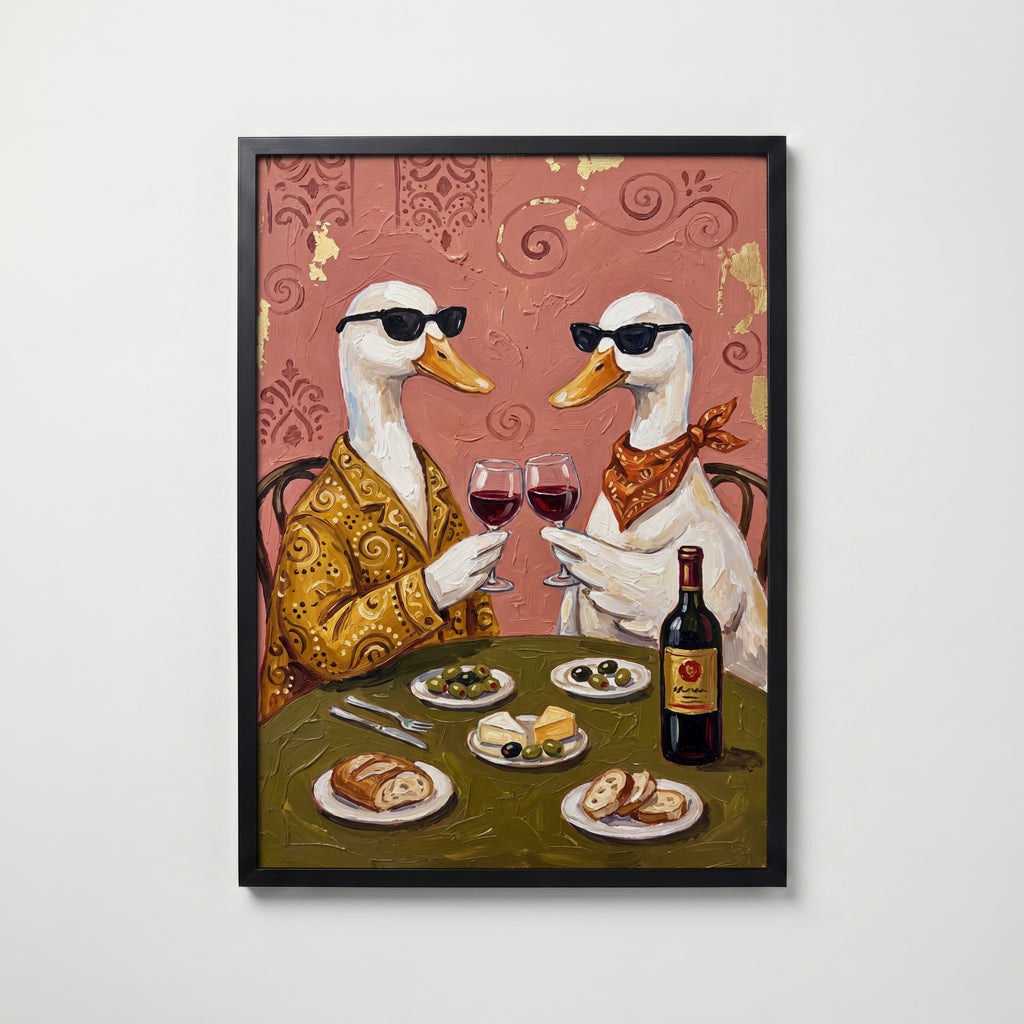 Wine O'Clock Ducks Poster – svart ram