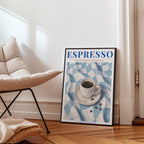 Espresso affisch i minimalistiskt rum – Bozetto konsttryck i hög tryckkvalitet
