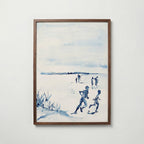 Indigo Shore Poster, strandmotiv i blå akvarell i valnötsram, fri frakt över 499 kr hos Bozetto