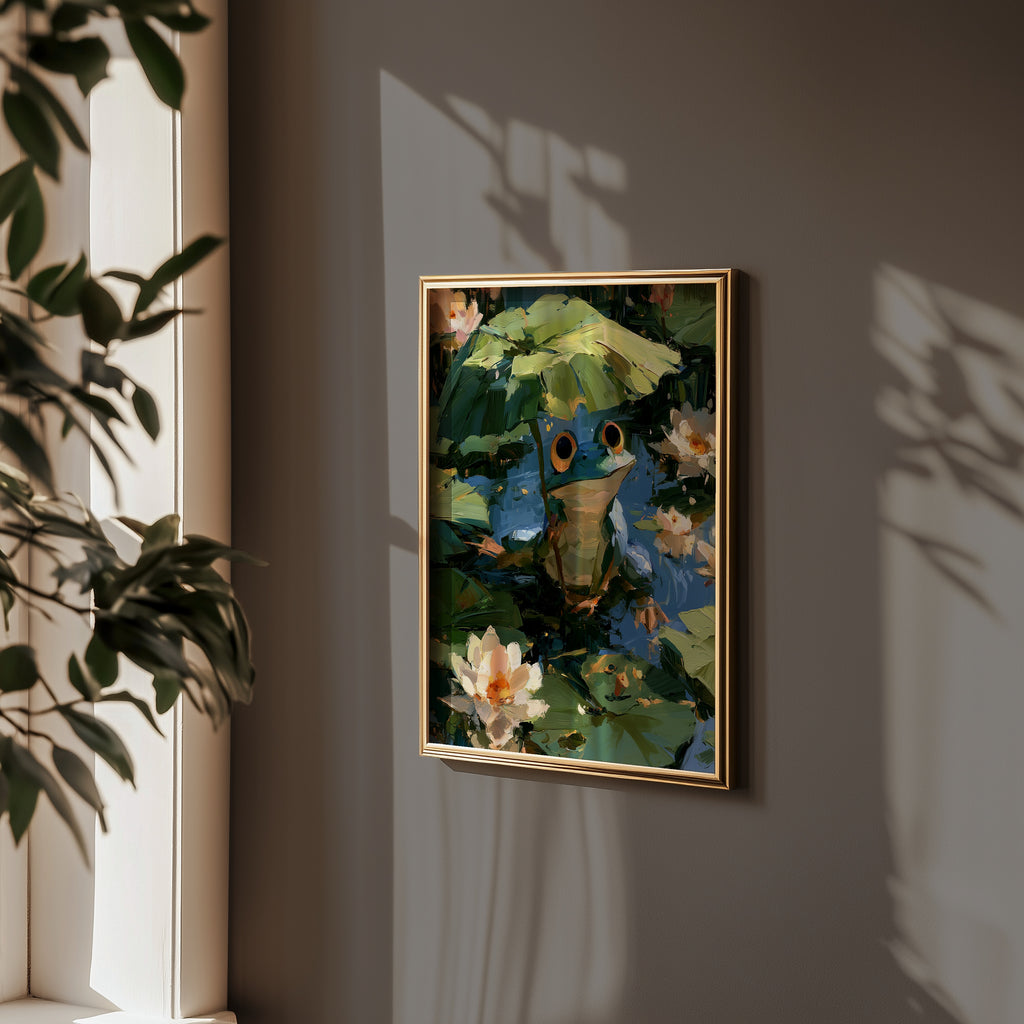 Frog in the Lily Pond Poster pa vaggen i ett modernt hem