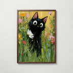 Garden Cat with White Flower Poster i valnotsram fran Bozetto