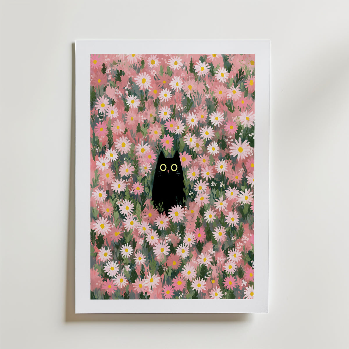 Hidden Cat in Daisy Meadow Poster – med passepartout