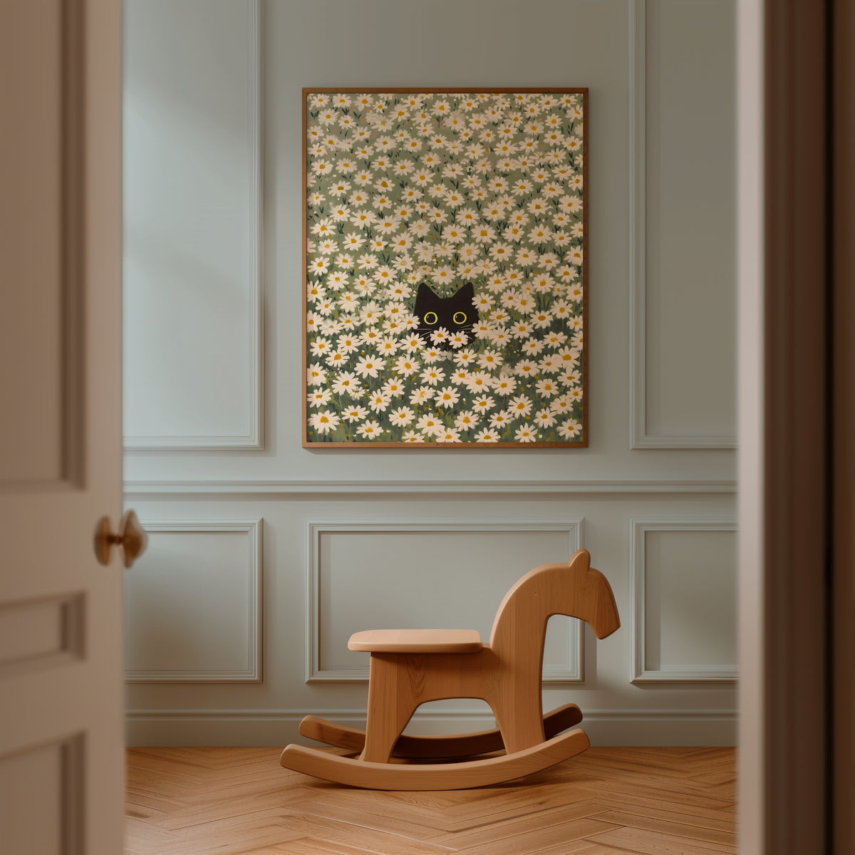 Hidden in Green Bloom Poster inramad som väggkonst i hemmiljö