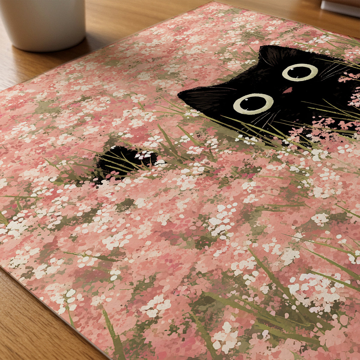 Hidden Blossom Cat poster pa skrivbord, konstverk utan passepartout - Bozetto konsttryck