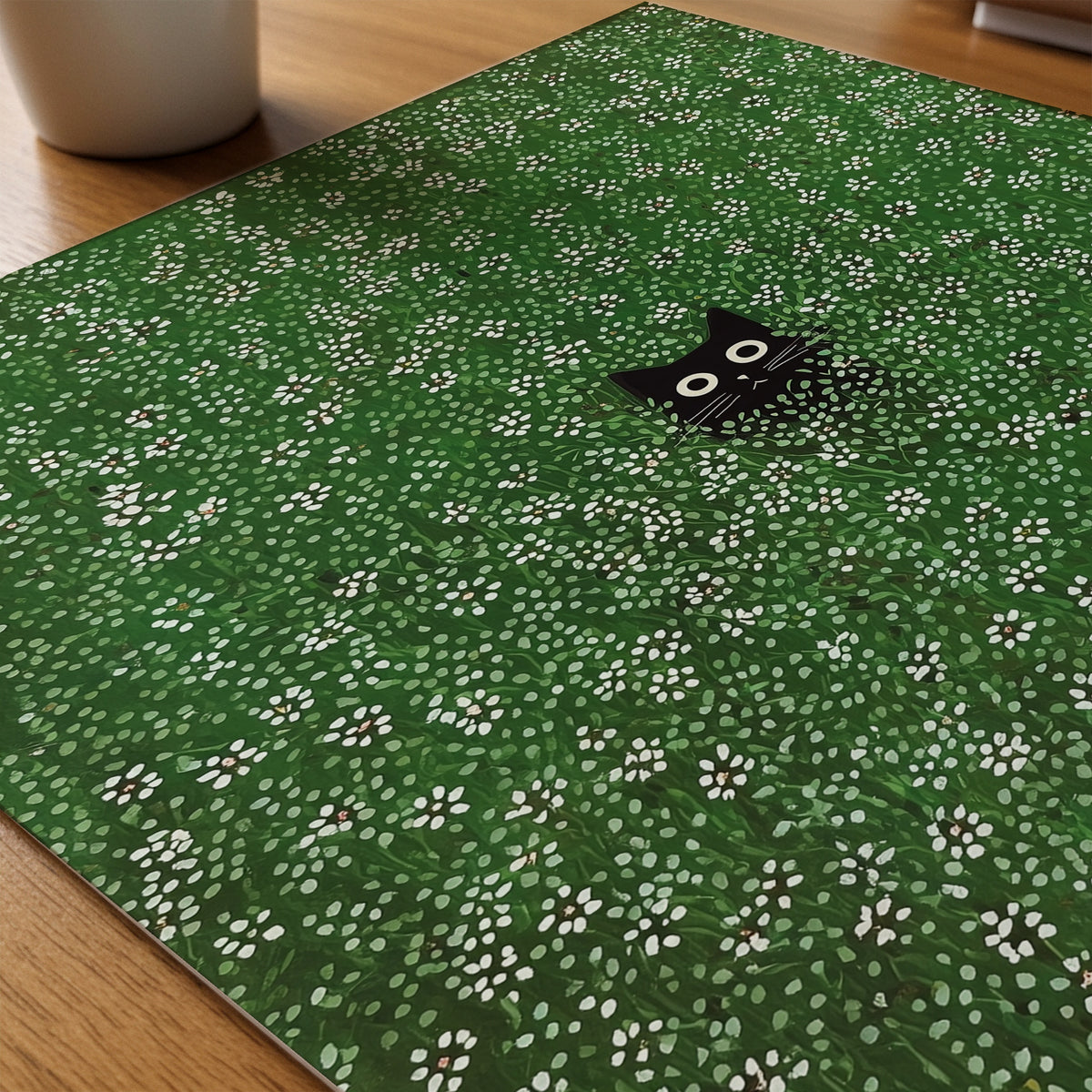 Hidden Meadow Cat poster pa skrivbord, konstverk utan passepartout - Bozetto konsttryck
