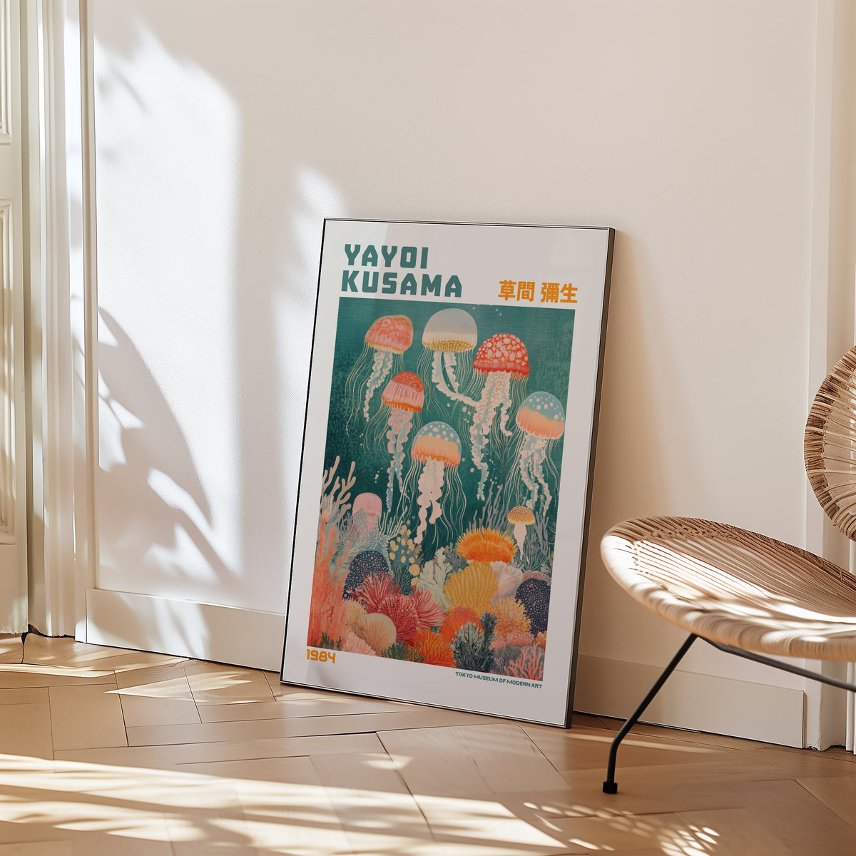 Yayoi Kusama Floating Jellyfish Reverie affisch inredd i rum – Bozetto poster i hög kvalitet