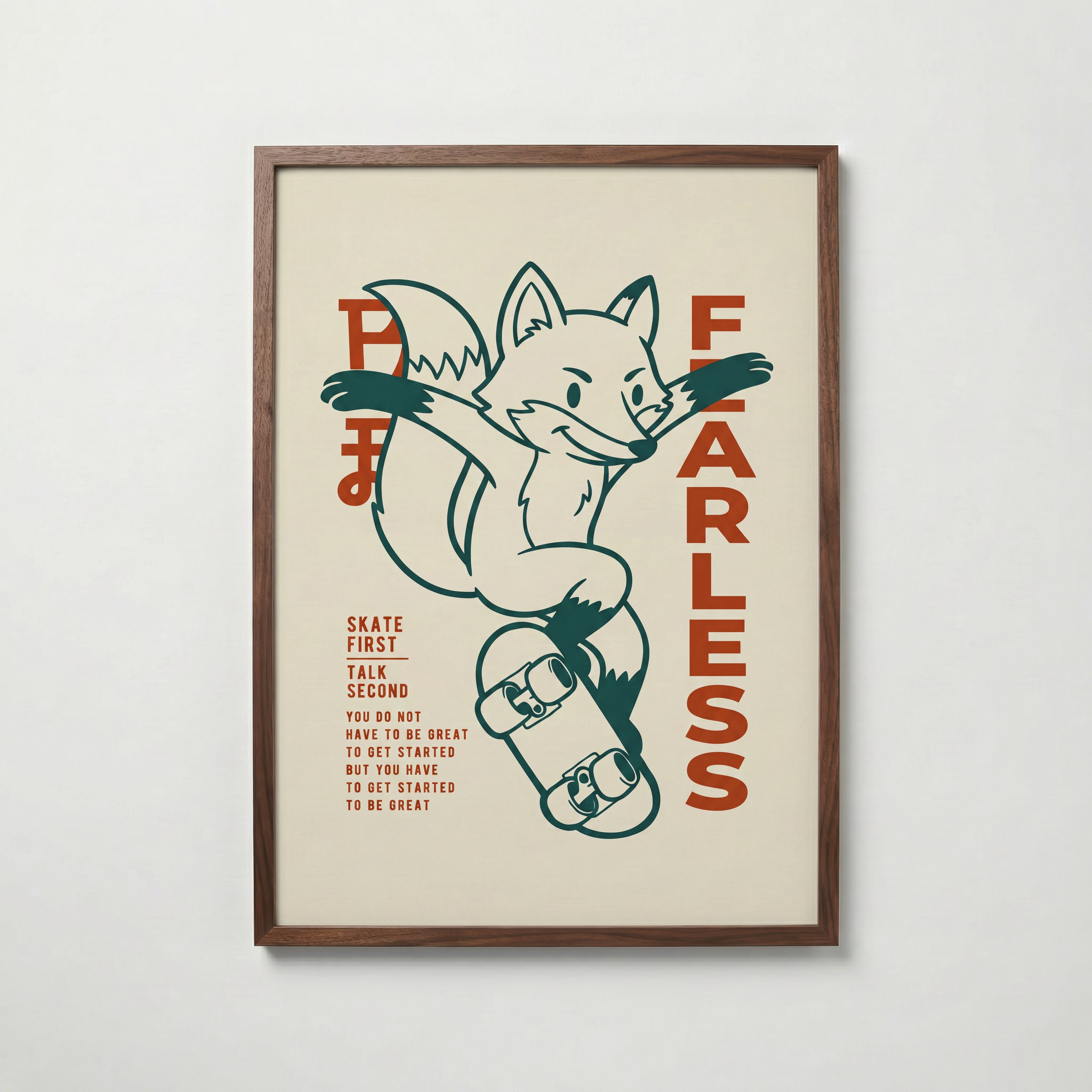 Kickflip Fox Poster – skateräv i valnötsram, fri frakt över 499 kr