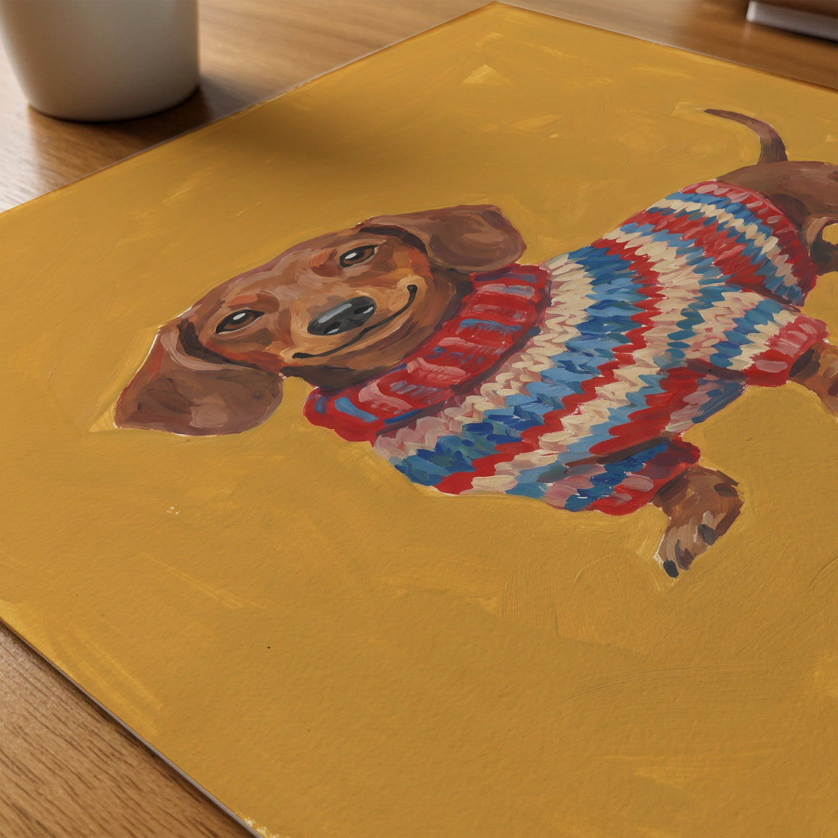 Knitted Dachshund Poster – närbild på papper