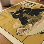 Kuro Neko Ramen Cat poster på skrivbord, paper_desk – Bozetto
