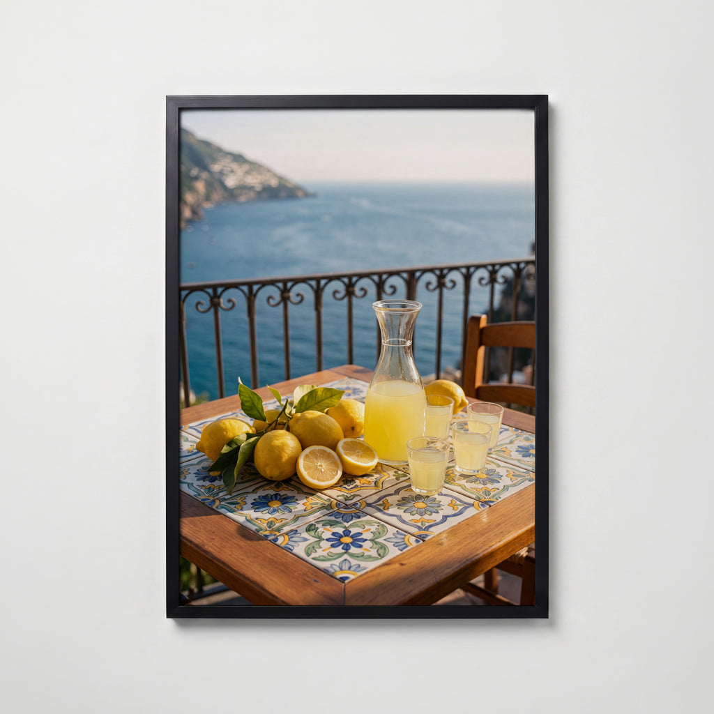 Limoncello på Terrassen Poster – svart ram