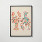 Folk Art Lobsters Poster – svart ram