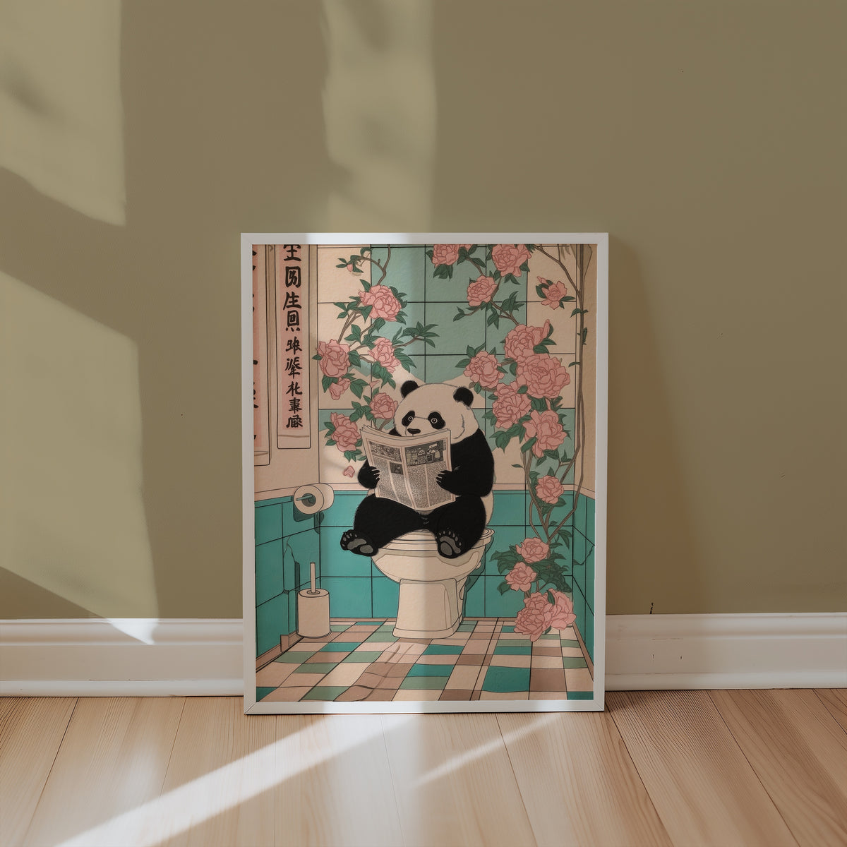 Morning Routine Panda affisch i ram i stilren inredning - Bozetto