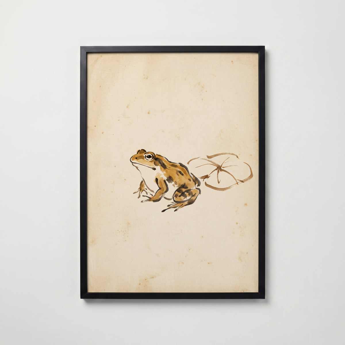 Ochre Zen Pond Poster i svart ram med dämpad sumi-e i ockra och sepia