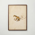 Ochre Zen Pond Poster i valnötsram med stillsam japansk bläckkonst