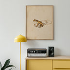 Ochre Zen Pond Poster över träsideboard i varmt skandinaviskt rum