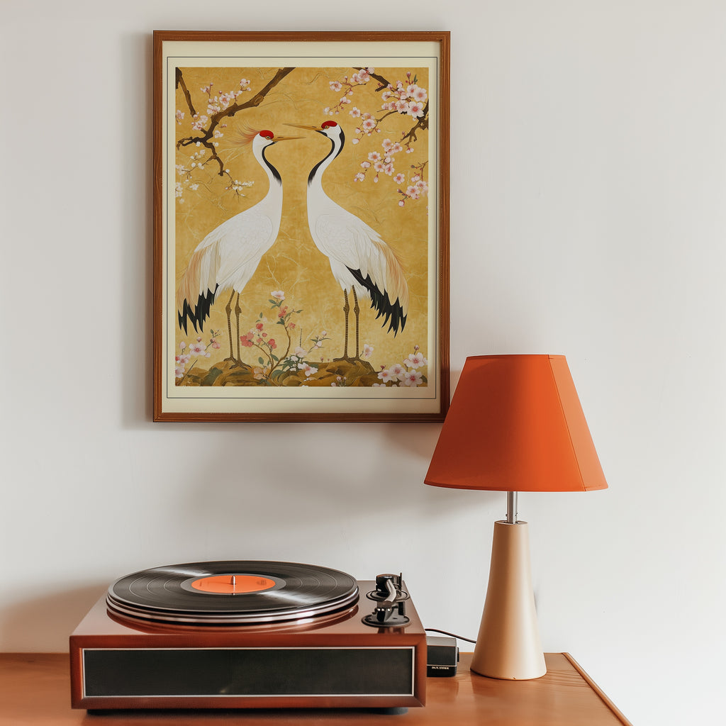 Oriental Crane Garden poster i stilren interiör – Bozetto