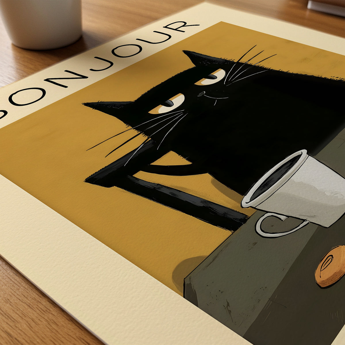 Parisian Cat Breakfast poster på skrivbord – Bozetto affisch i hög kvalitet