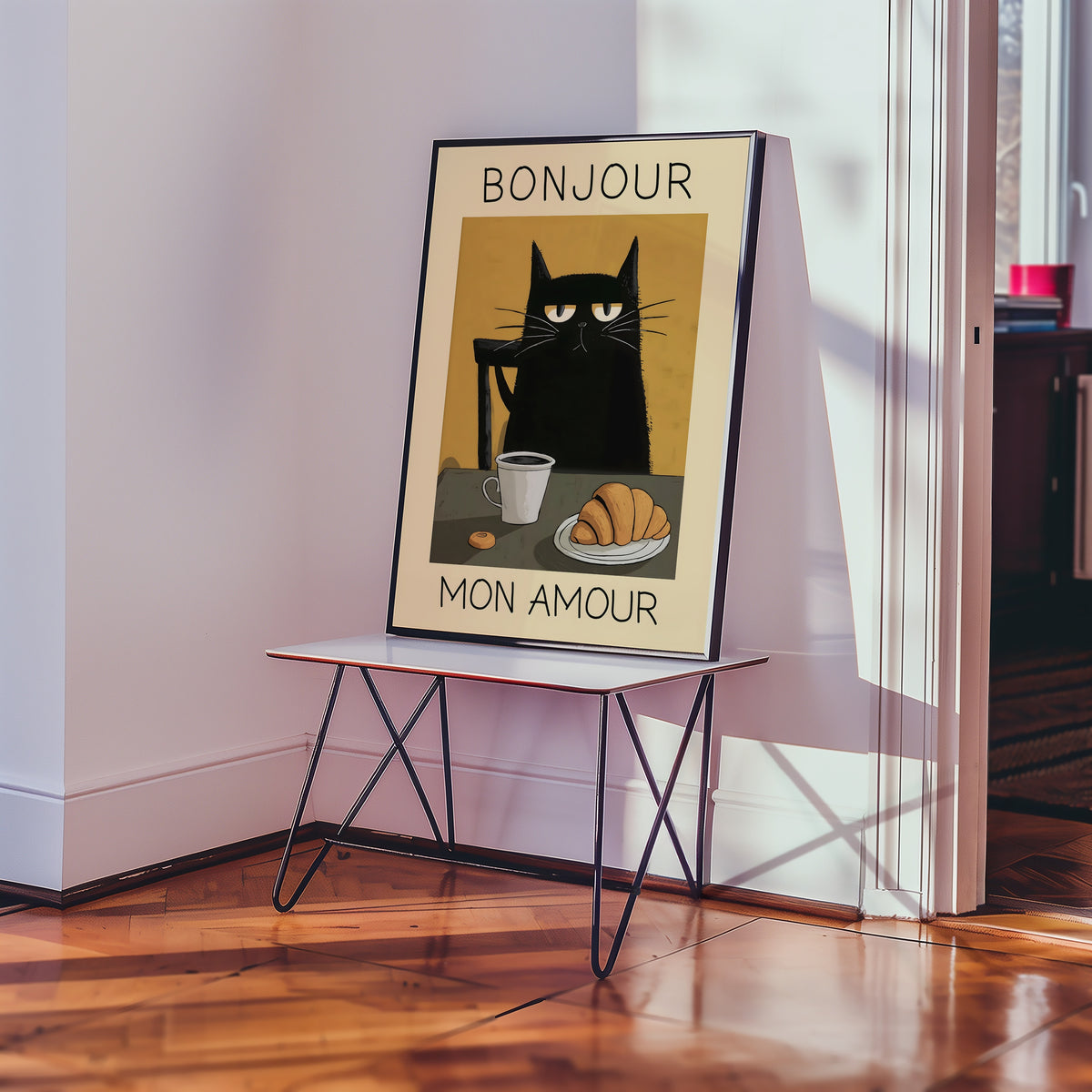 Parisian Cat Breakfast poster i modernt hem – Bozetto affisch i hög kvalitet