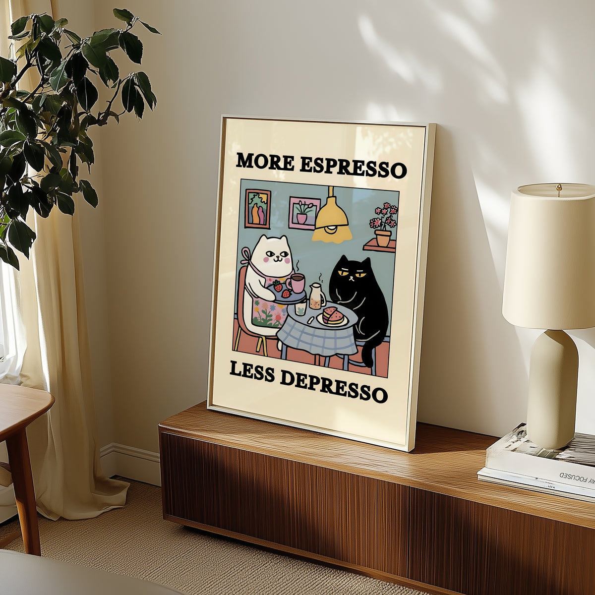 Espresso Therapy poster på vägg i inrett rum – Bozetto affisch i hög kvalitet