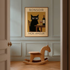 Midnight Wine Cat poster i stilren inredning – Bozetto konsttryck i hög kvalitet