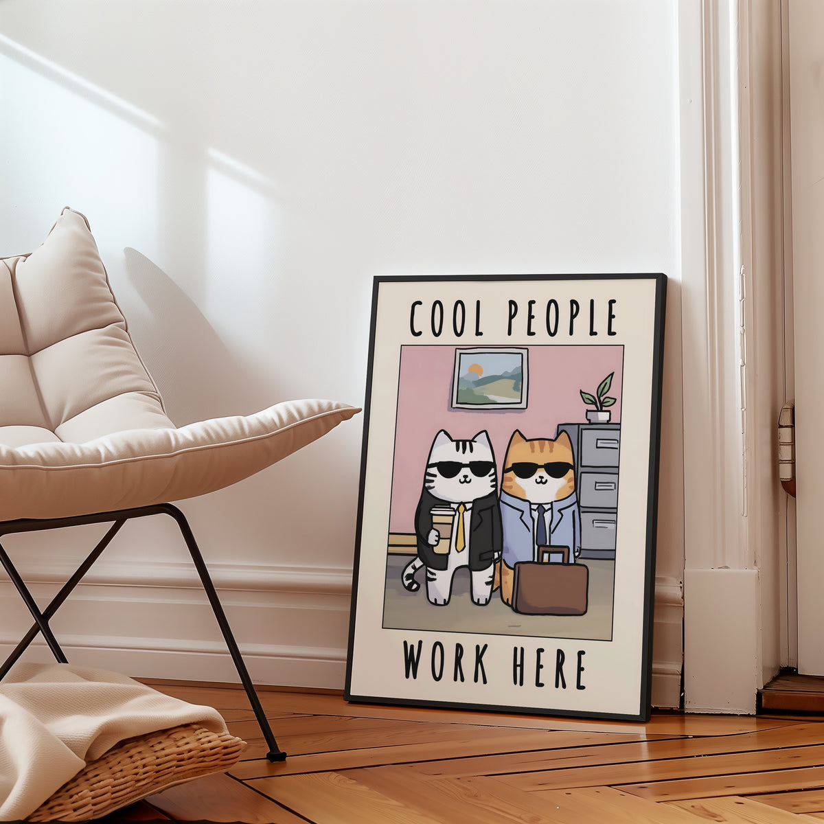 Office Cool Cats poster på vägg i inrett rum – Bozetto affisch i hög kvalitet