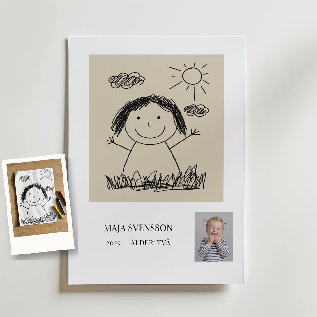Personlig poster barnets teckning före och efter